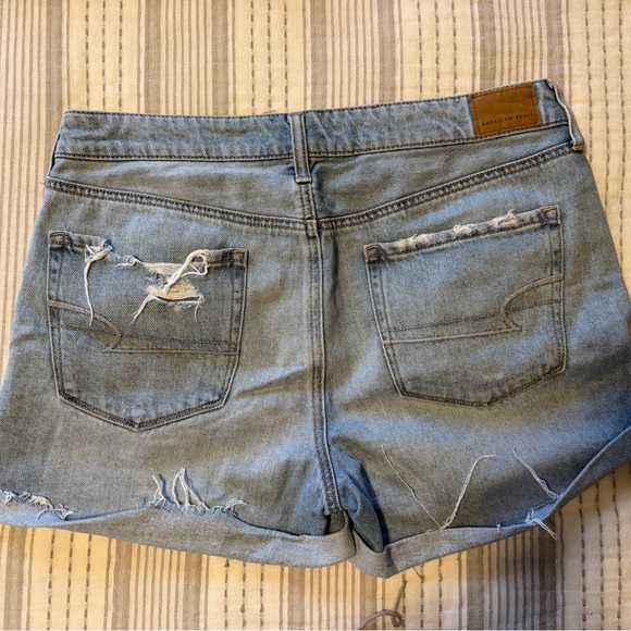 American Eagle Outfitters Light Blue Distressed Rolled Hem Jean Shorts - Picture 2 of 2